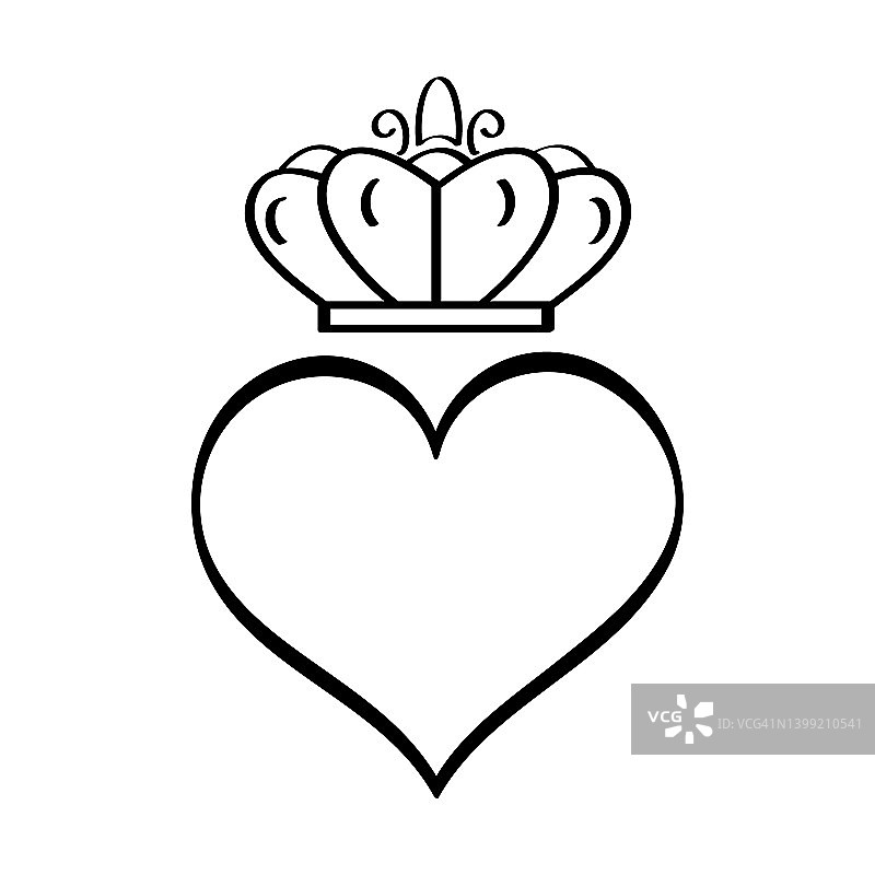 加冕心脏矢量素描风格。国王和王后的标志，涂鸦婚礼图标。手绘的，公主图片素材