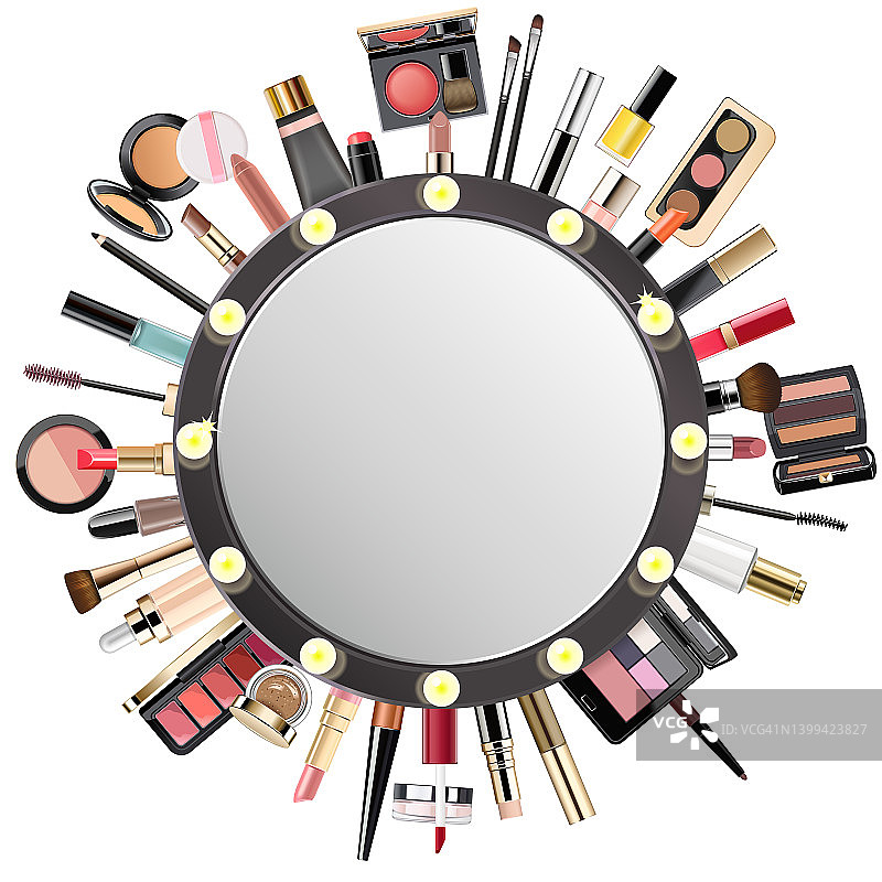 矢量化妆化妆品与镜子的概念图片素材