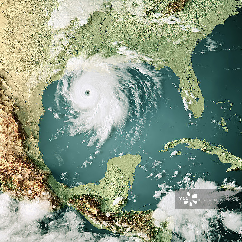 墨西哥湾云图飓风劳拉3D渲染颜色图片素材