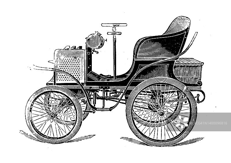 古董插图:交通工具的发明，汽车及其零部件图片素材