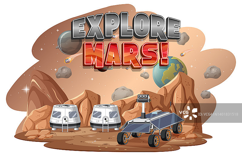 探索火星字标志设计与空间站图片素材