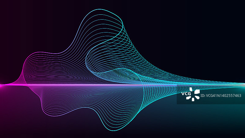 抽象动态波浪线霓虹灯彩色照明元素上的黑色背景技术数字未来主义风格图片素材