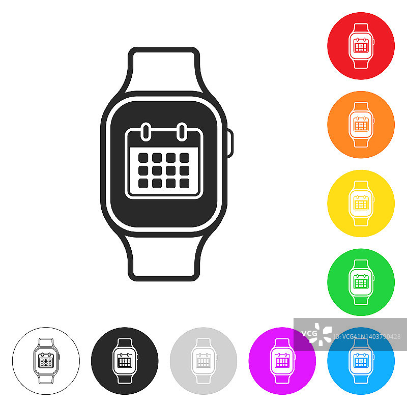 Smartwatch日历。彩色按钮上的图标图片素材