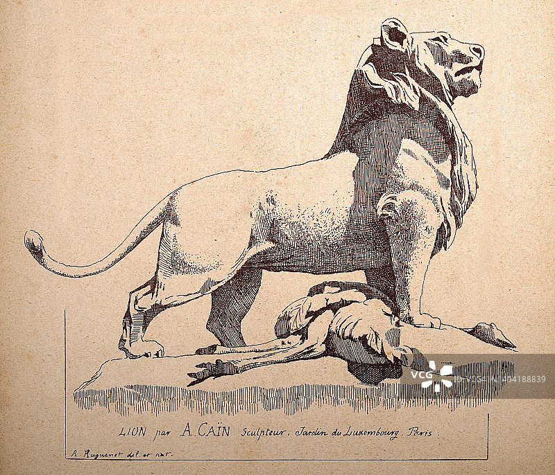 阿该隐的狮子雕塑，卢森堡公园，维多利亚艺术版画图片素材