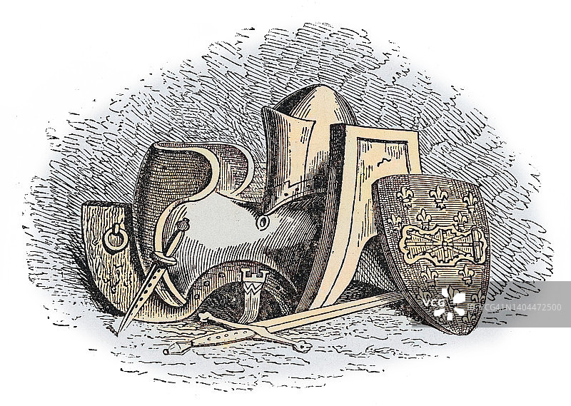古老的雕刻插图的盔甲亨利五世(亨利蒙茅斯)-英格兰国王和爱尔兰领主图片素材