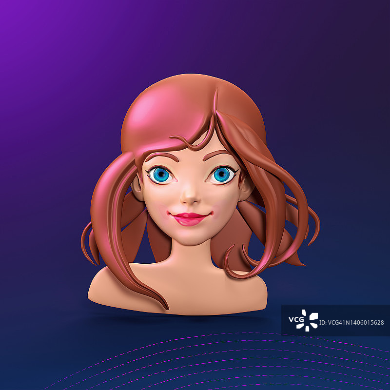 3d设计对象图标与红头发的女孩图片素材