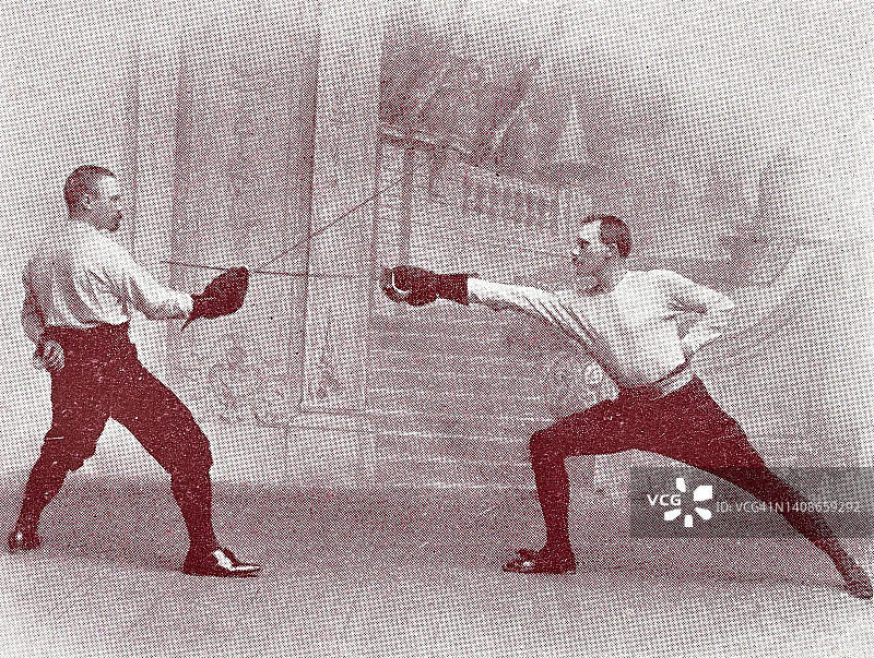 维也纳豪德根俱乐部击剑比赛，两个人在比赛图片素材