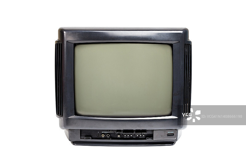 模拟黑色老式电视接收器与剪辑路径隔离在白色背景。图片素材