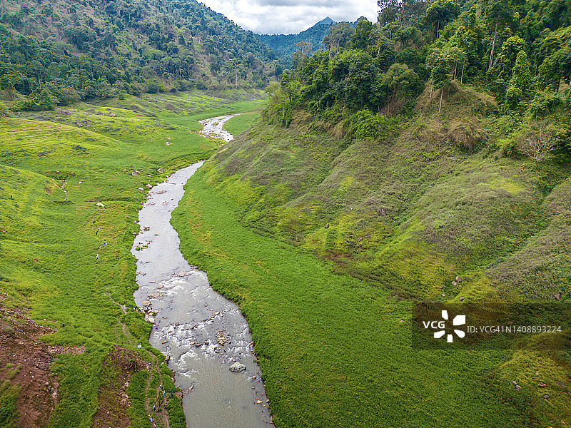 鸟瞰图库恩丹普拉坎川坝在泰国图片素材