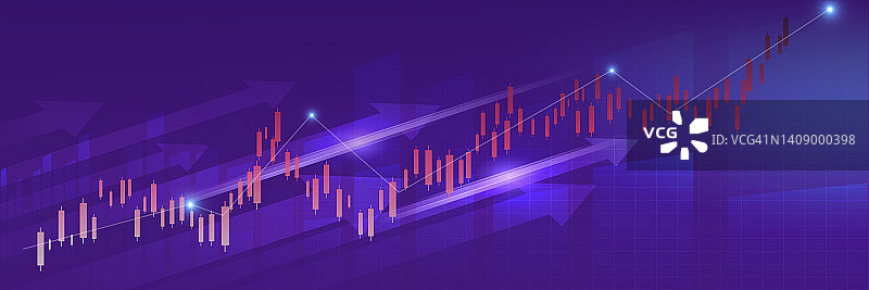 股票市场业务蜡烛棒图表投资交易蓝色背景。图看涨点上升趋势。经济金融设计图片素材