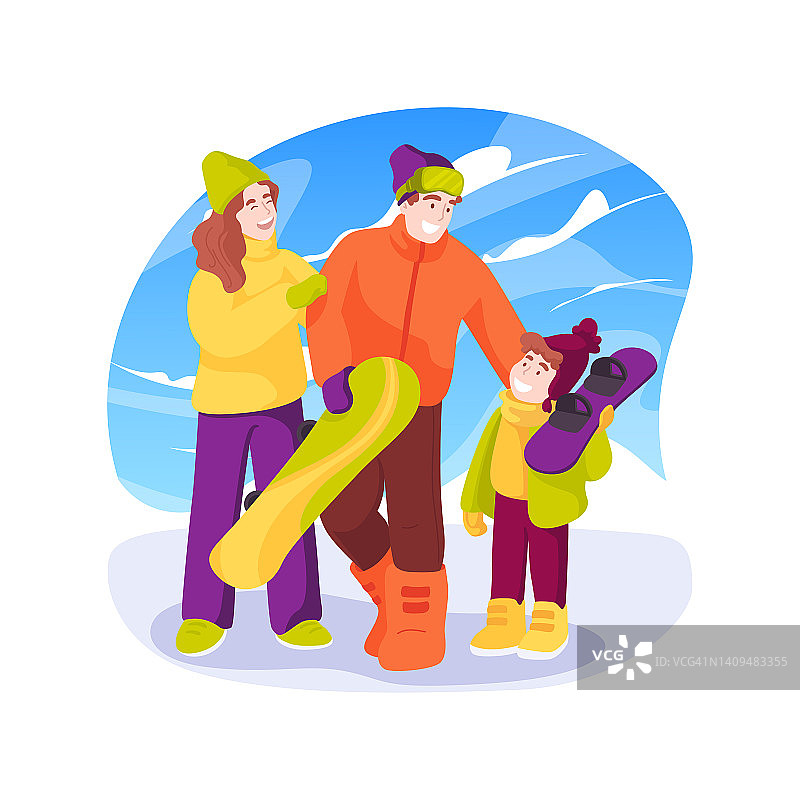 家庭单板滑雪孤立卡通矢量插图。图片素材