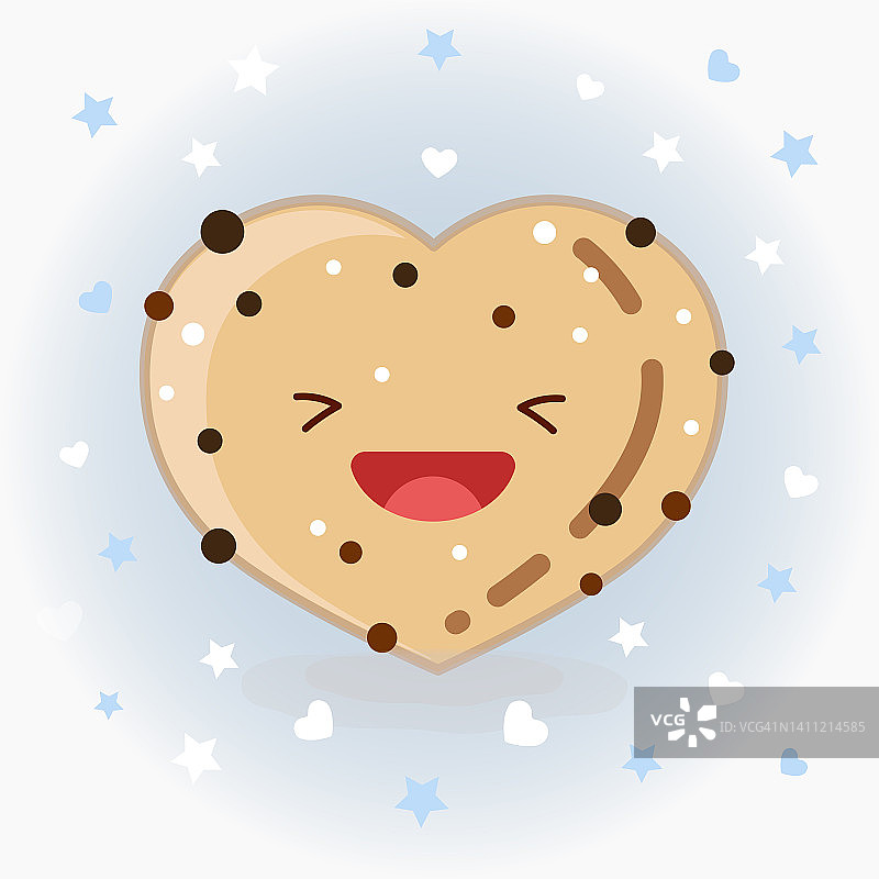 可爱的心形饼干矢量图标插图。贴纸的卡通标志。食物图标的概念。平面卡通风格适合网页登陆页，横幅，贴纸，背景。卡哇伊的饼干。图片素材