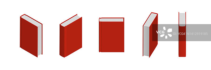 一套封闭的红色书籍放在不同的位置供书店使用图片素材