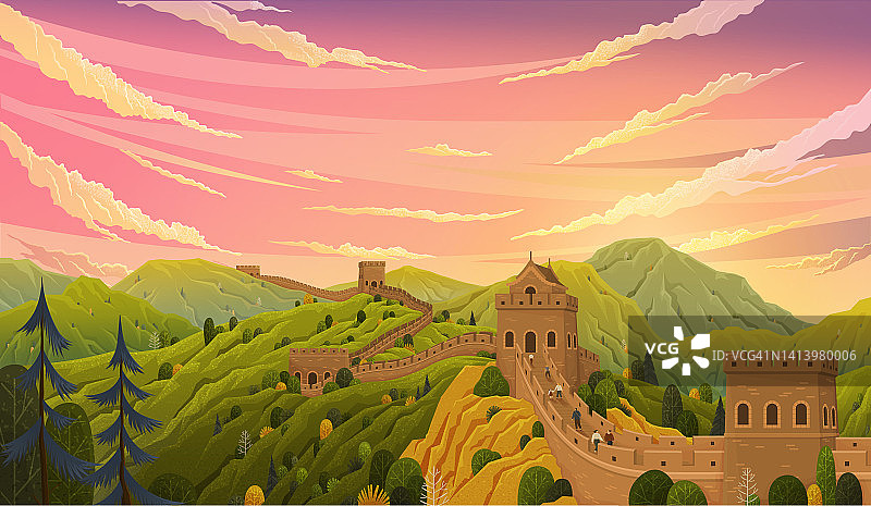 世界著名的地标——中国长城风景秀丽，建筑巨幅图片素材