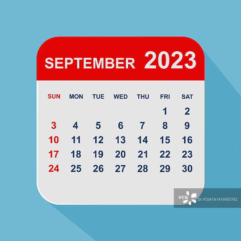 2023年9月月历叶。一周从周日开始。业务矢量图图片素材