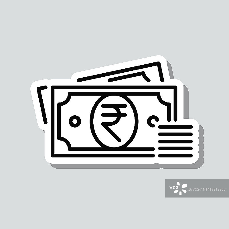 印度卢比——现金。图标贴纸在灰色背景图片素材
