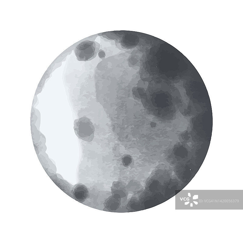 矢量月亮画在水彩。空间说明。图片素材