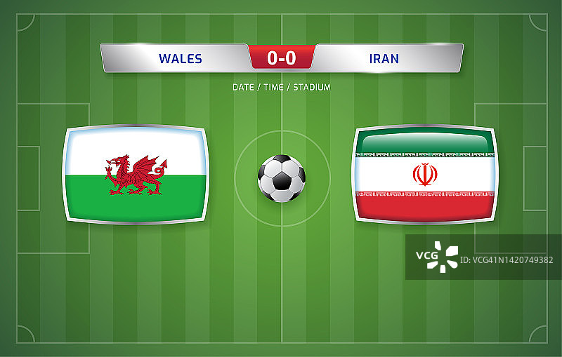 威尔士vs伊朗记分牌广播体育足球锦标赛模板图片素材