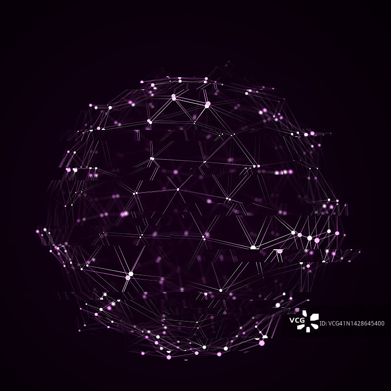 未来的粒子和线条球体。网络连接大数据。抽象的技术背景。3 d渲染。图片素材