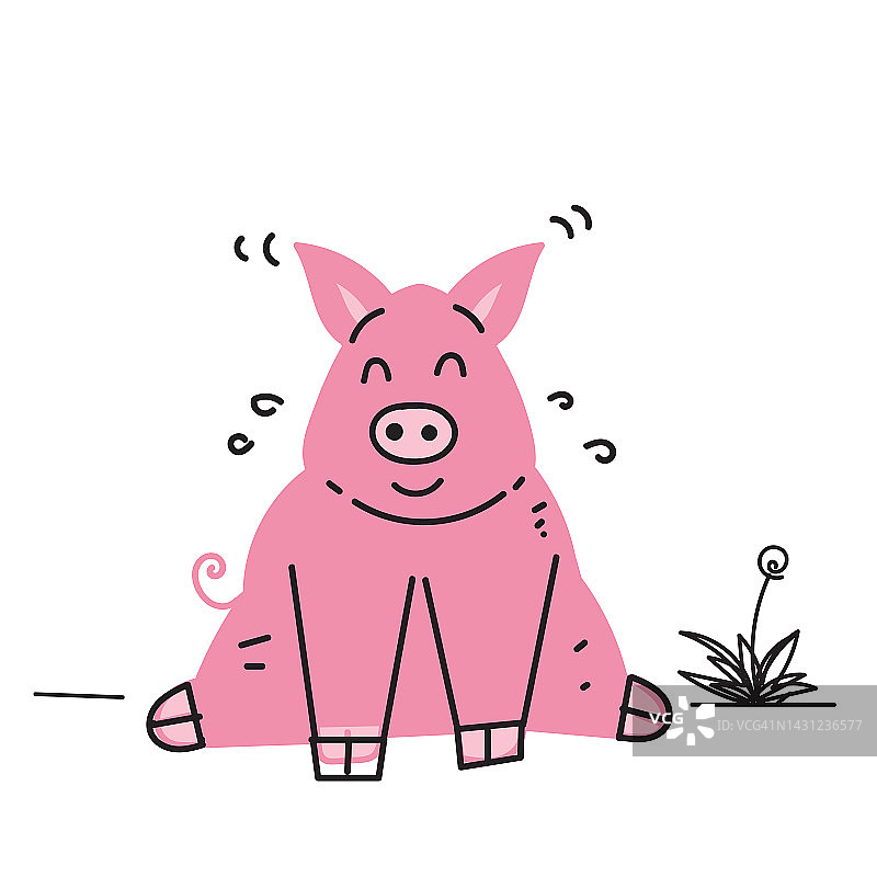 手绘涂鸦猪动物插图矢量图片素材