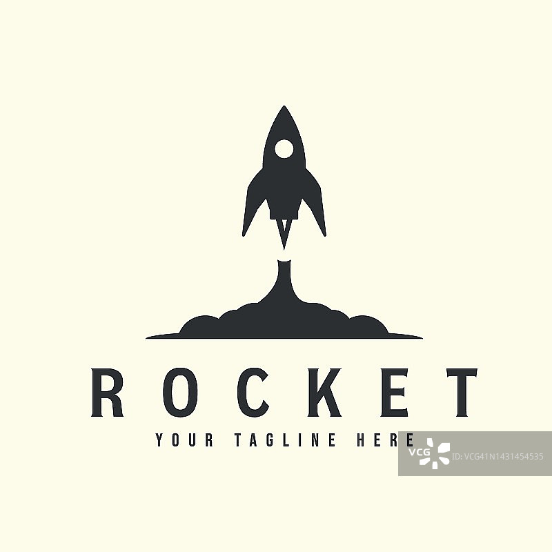 火箭复古标志矢量模板插图设计。空间标志的概念图片素材