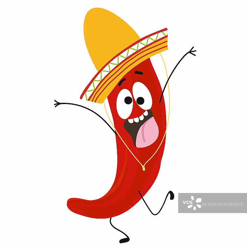 红辣椒辣椒滑稽的卡通人物在桑巴莱罗。图片素材