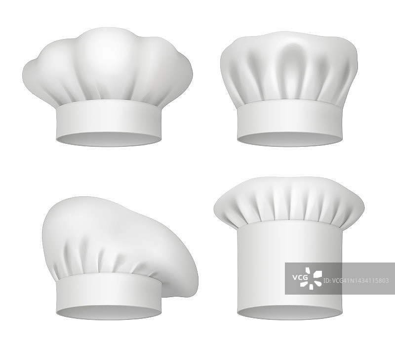 厨师的帽子。现实的专业烹饪厨师衣服，帽子和头巾体面的矢量插图模型图片素材
