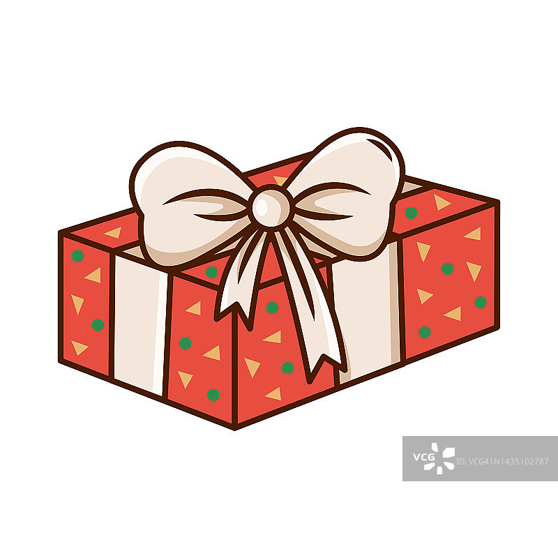 一个带有惊喜、生日和新年庆祝的礼品盒。用蝴蝶结包装的礼物。向量的卡通插图图片素材