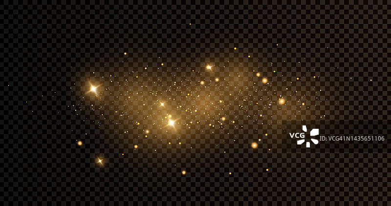尘埃的火花和金色的星星散发着特殊的光芒。矢量在透明的背景上闪闪发光…股票免版税矢量插图。PNG图片素材