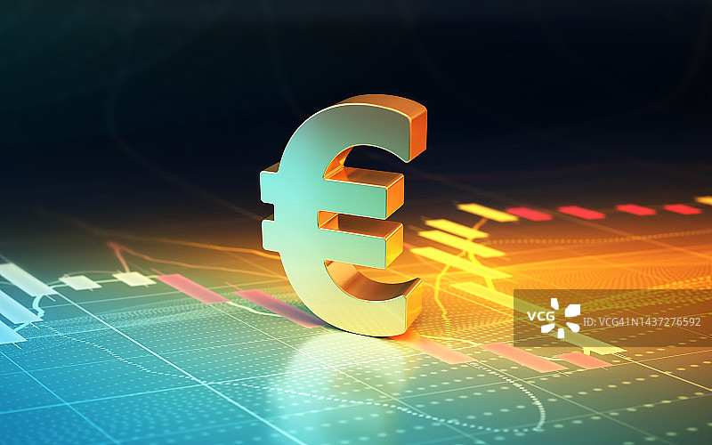 欧元标志坐在蓝黄色金融股票交易所图表背景图片素材