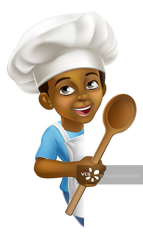 黑人男孩卡通儿童厨师儿童标志图片素材
