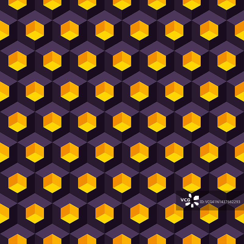 等距无缝模式的黑色立方体与黄色的黄金壁龛。向量几何背景图片素材