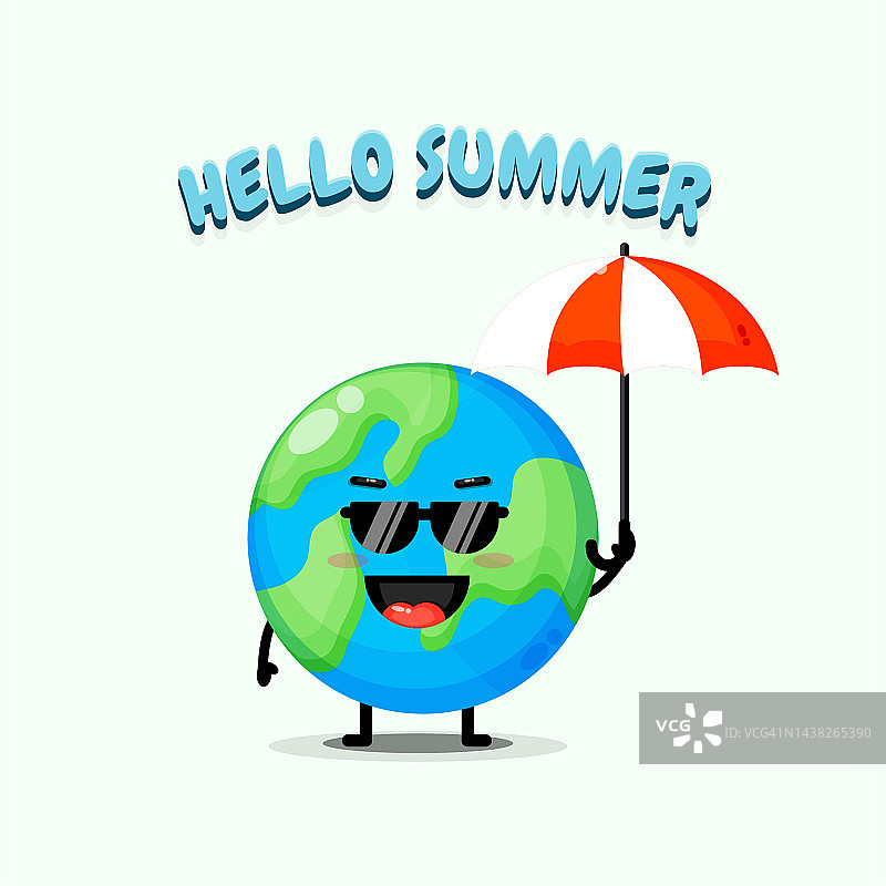可爱的地球吉祥物带着雨伞迎接夏天图片素材