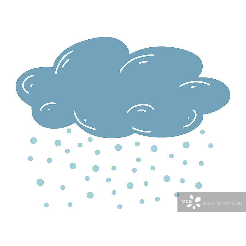 卡通手绘云与冰雹，雪。矢量插图的天气预报，自然现象的图标在孩子气的风格图片素材