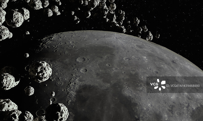 绕月球运行的小行星带。图片素材
