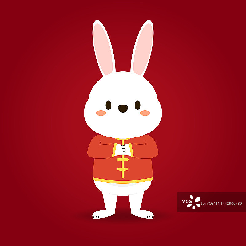 用可爱的兔子制作2023年春节快乐贺卡。动物节日卡通人物。兔子图标矢量。图片素材