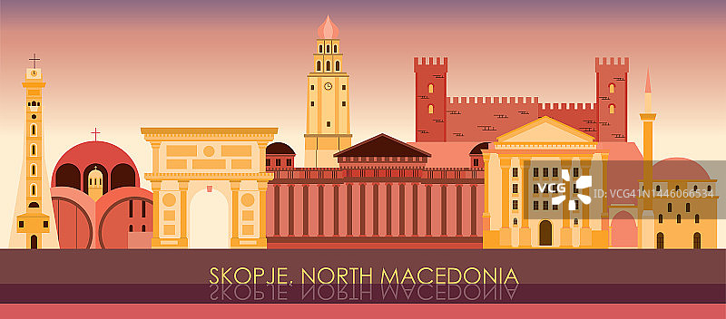 日落天空全景斯科普里，北马其顿图片素材