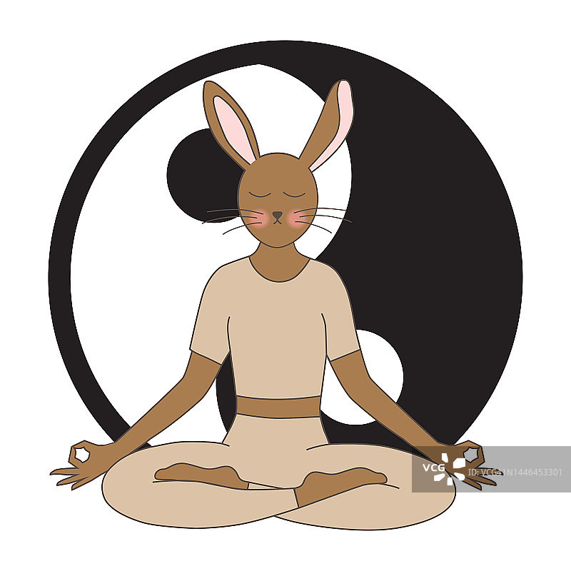 人一样的兔子在冥想的姿势图片素材