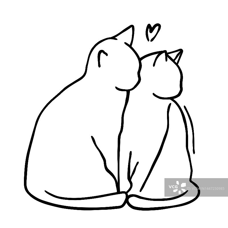猫夫妇涂鸦插图图片素材