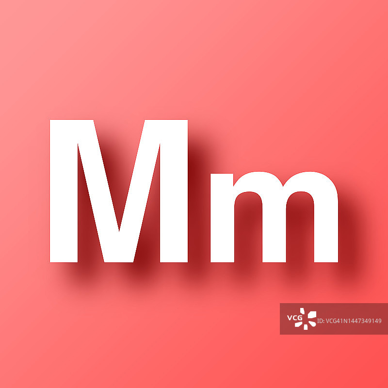 字母M -大写和小写。图标在红色背景与阴影图片素材