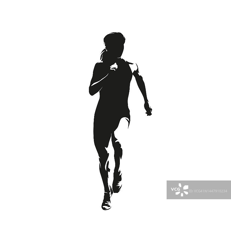 奔跑的女人，正面，抽象孤立矢量剪影，水墨。运行的象征图片素材