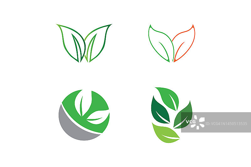 生态能量矢量标志与叶符号。绿色带有闪光或雷电图形。自然和电力可再生。这个标志适用于科技、回收、有机。图片素材