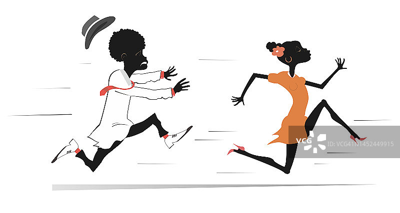 年轻的非洲女人从非洲男人身边跑开了图片素材