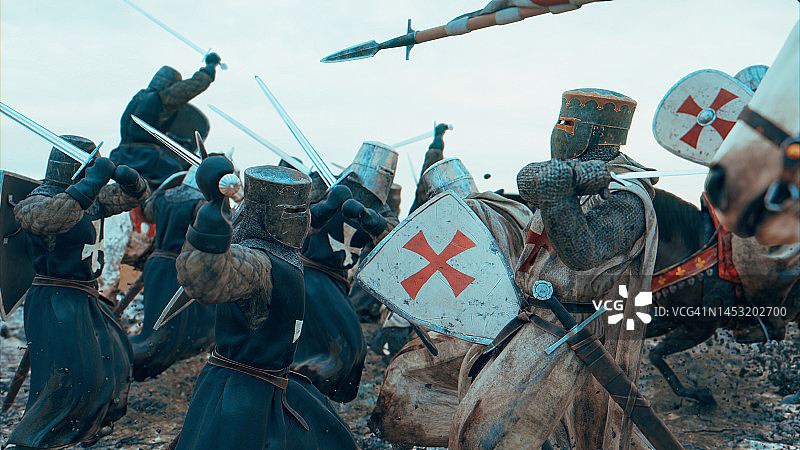 近距离战斗在中世纪战场上充满混乱图片素材