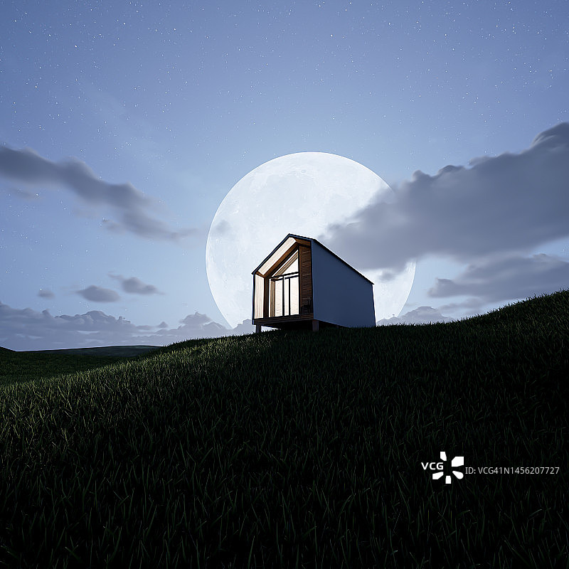 木屋，树林里的房子3d渲染图片素材