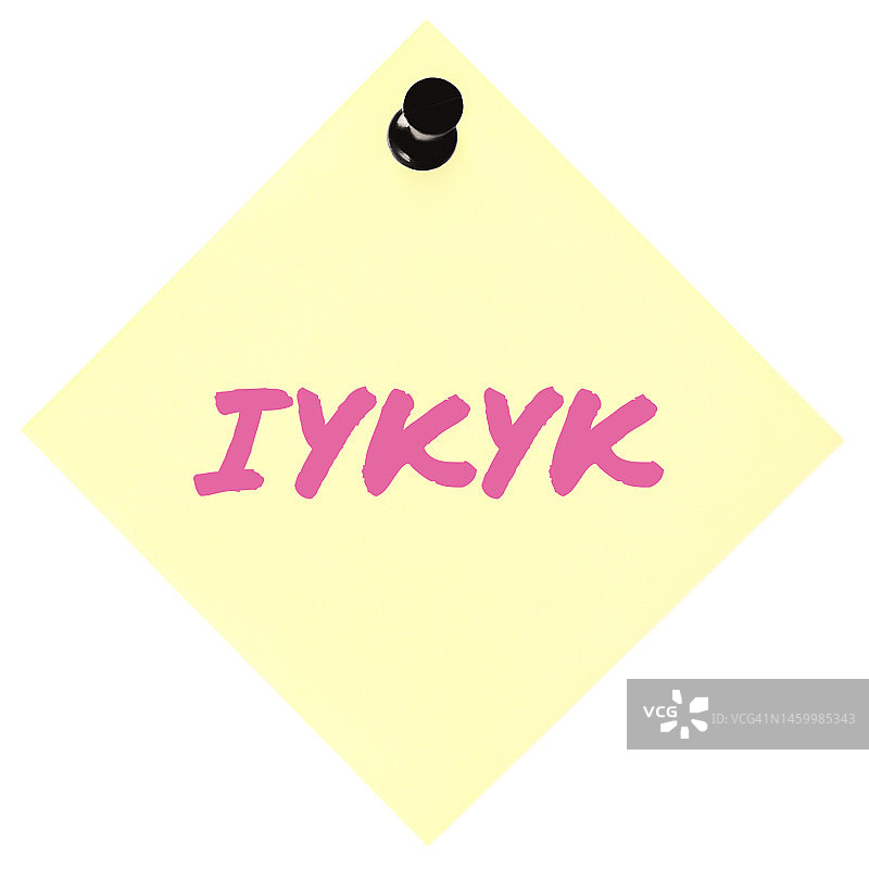 如果你知道，你知道首字母缩写IYKYK字体文字宏特写，粉色记号笔写的Z世代俚语词，# IYKYK标签精选组内段子特定社区内容理解知识概念，隔离黄色胶贴贴贴图片素材