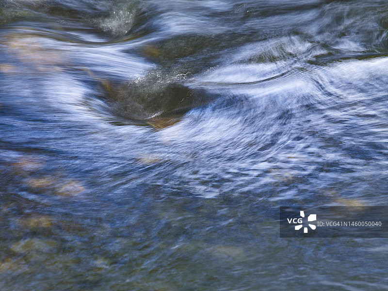 在英国湖区的一条小溪中，水在岩石上旋转图片素材