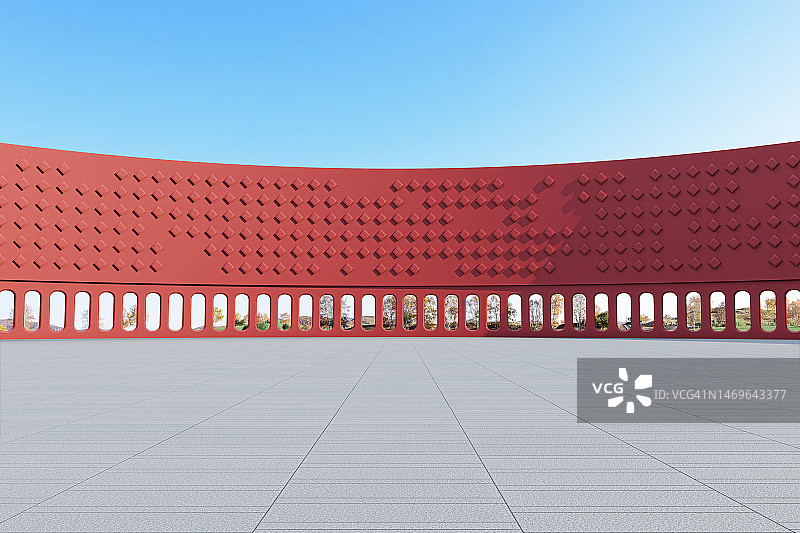 三维渲染，城市广场红墙图片素材