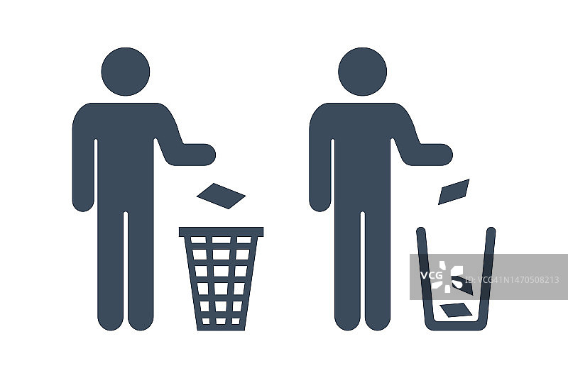 不乱扔垃圾的标志，整洁的人把垃圾扔进回收站图片素材