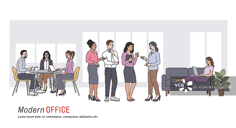 一大群商务人士在一个现代化的办公空间开会图片素材